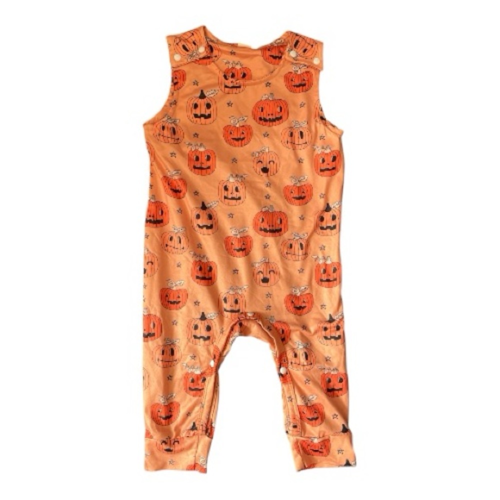 #261, Halloween Pumpkin Print Baby Romper